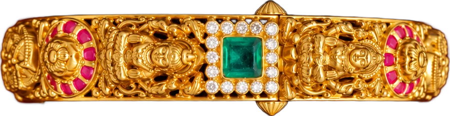 MSJ Lakshmi temple bangle with a square emerald